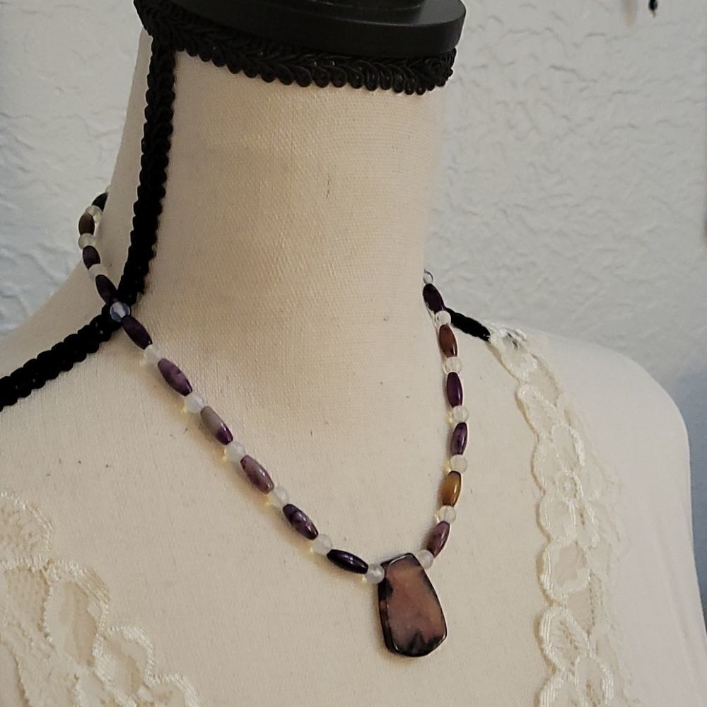 HANDMADE Crazy Lace Agate Opalite Beaded Princess Necklace - Picture 2 of 5